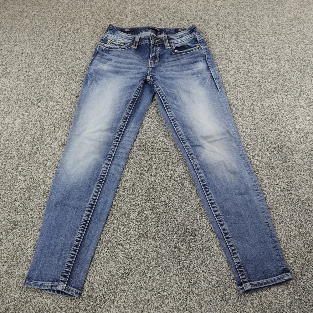 Vigoss Jeans Womens 2 Dark Blue Denim Low Rise Chelsea Stretch Thick Stitch Fade